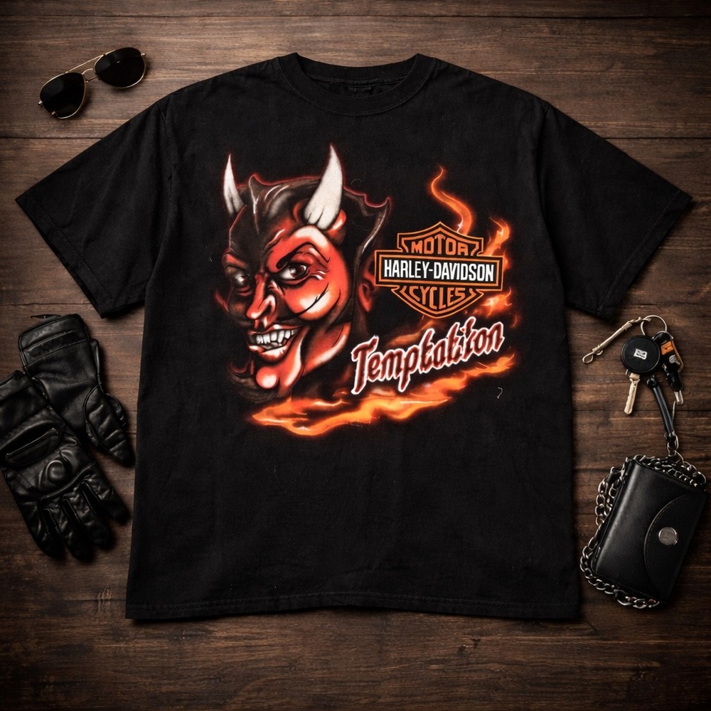 Harley-Davidson VTG Black Wolf Bristol VA Devil Temptation T-Shirt Mens XL Black